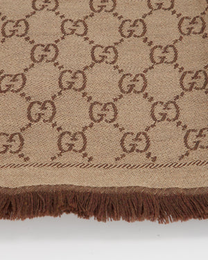 Gucci Brown & Beige GG Printed Scarf Size 180 x 48cm