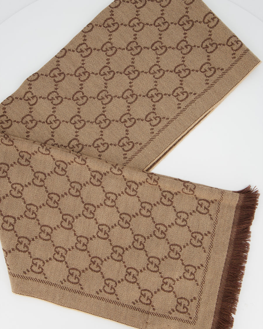 Gucci Brown & Beige GG Printed Scarf Size 180 x 48cm