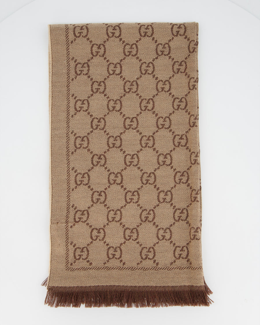 Gucci Brown & Beige GG Printed Scarf Size 180 x 48cm