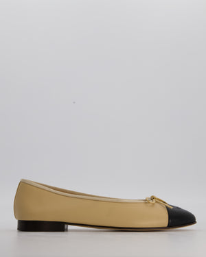 Chanel Beige Ballet Flats With Black Toecap and CC Logo In Lambskin Leather Size EU 41.5C £820