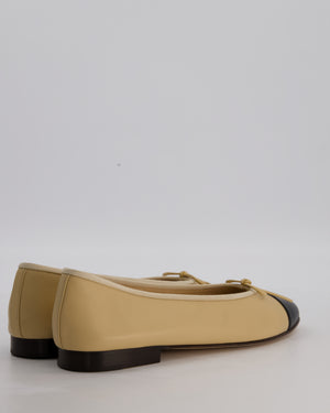 Chanel Beige Ballet Flats With Black Toecap and CC Logo In Lambskin Leather Size EU 41.5C £820