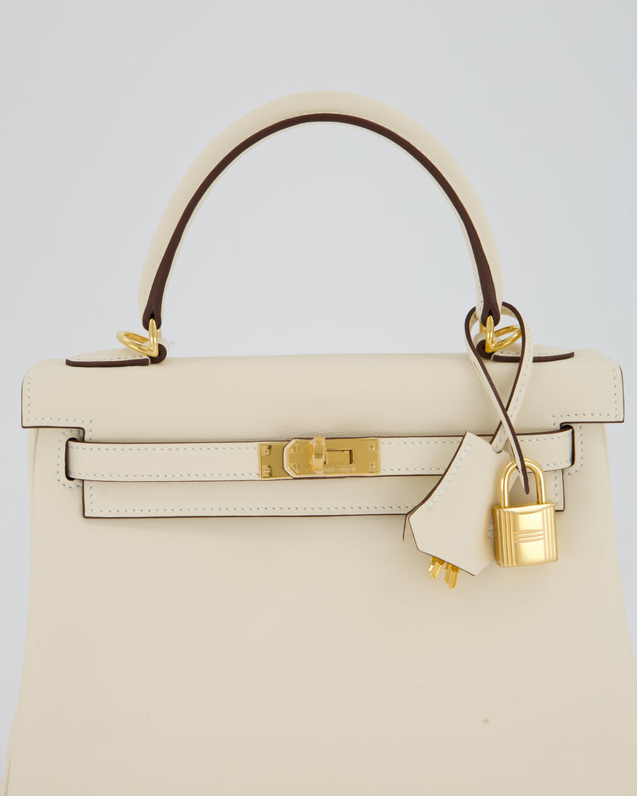 Hermès Kelly 25 Retourne Bag in Nata Swift Leather with Gold Hardware