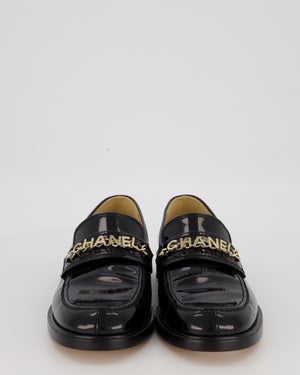 Chanel Black Patent Leather Loafers With Chanel Gold Logo Size EU 42