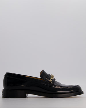 Chanel Black Patent Leather Loafers With Chanel Gold Logo Size EU 42