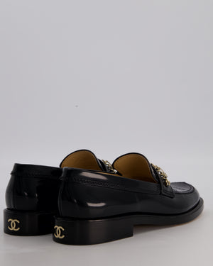 Chanel Black Patent Leather Loafers With Chanel Gold Logo Size EU 42
