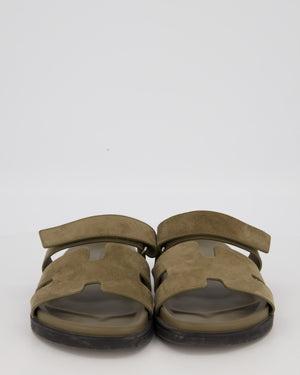 Hermès Chypre in Vert Toundra Sandals in Suede Goatskin Leather Size EU 42.5