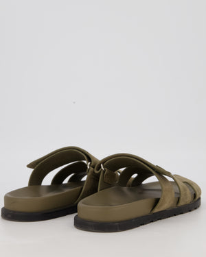 Hermès Chypre in Vert Toundra Sandals in Suede Goatskin Leather Size EU 42.5