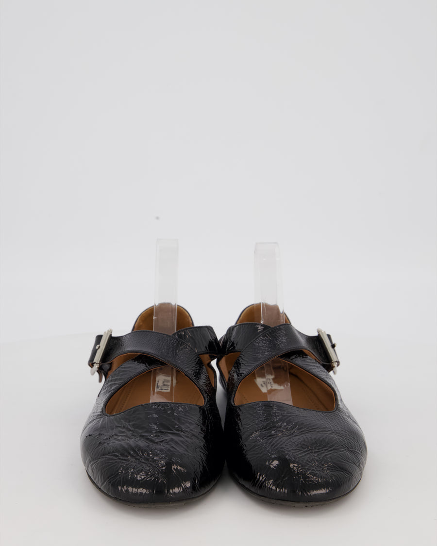Alaïa Black Criss Cross Patent Leather Ballets Flat Size EU 42