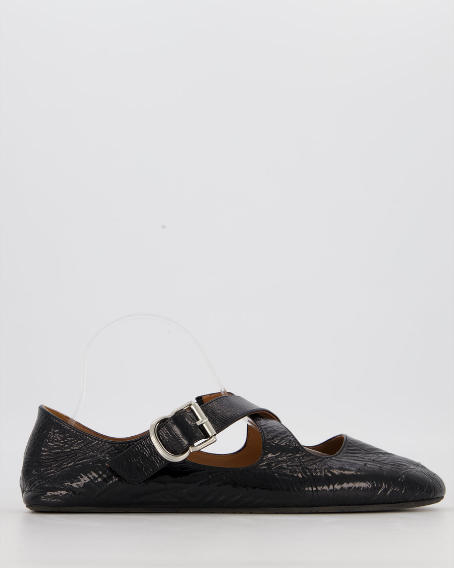 Alaïa Black Criss Cross Patent Leather Ballets Flat Size EU 42