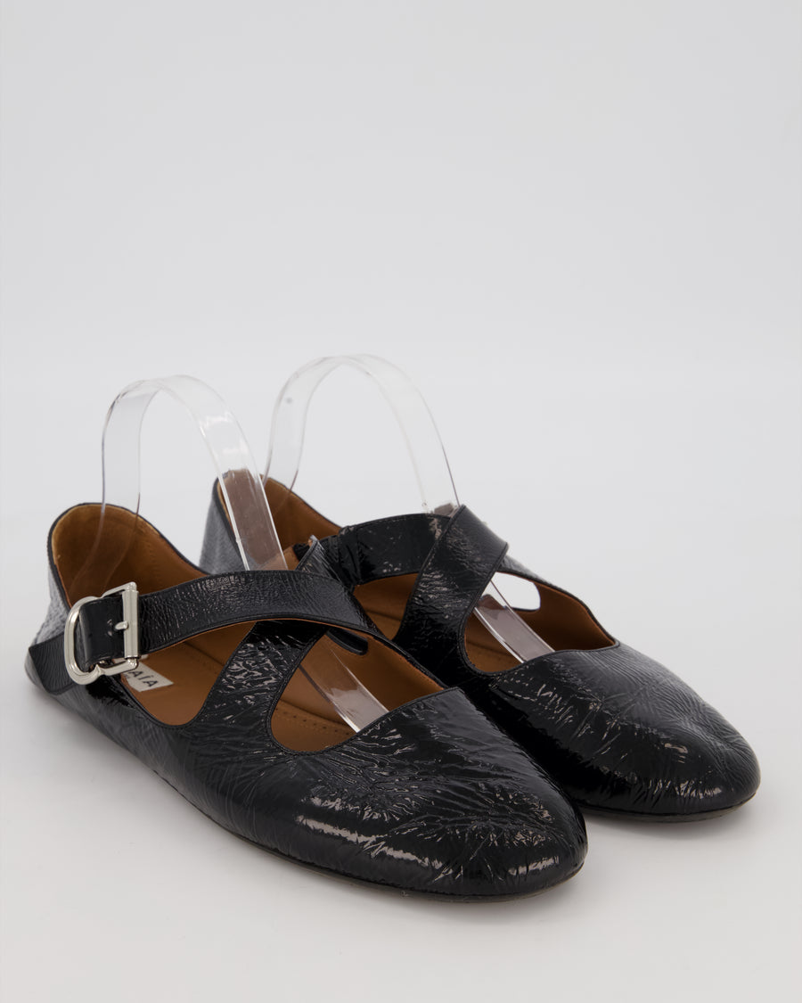 Alaïa Black Criss Cross Patent Leather Ballets Flat Size EU 42