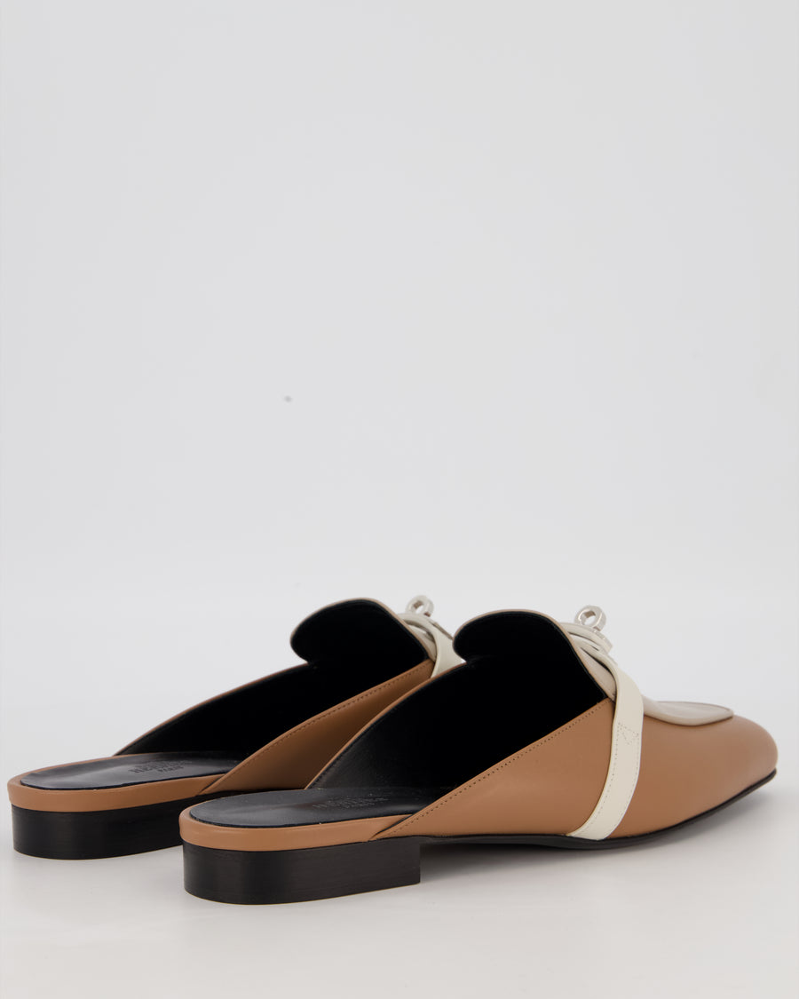Hermès Gold, Craie and Trench Oz Mules Shoes in Goatskin Leather With Palladium Hardware Size EU 41,5
