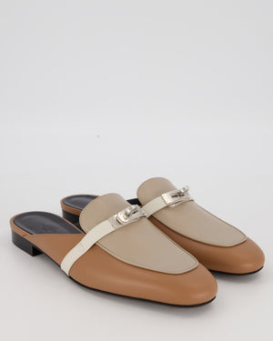 Hermès Gold, Craie and Trench Oz Mules Shoes in Goatskin Leather With Palladium Hardware Size EU 41,5