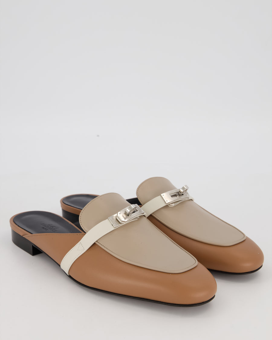 Hermès Gold, Craie and Trench Oz Mules Shoes in Goatskin Leather With Palladium Hardware Size EU 41,5