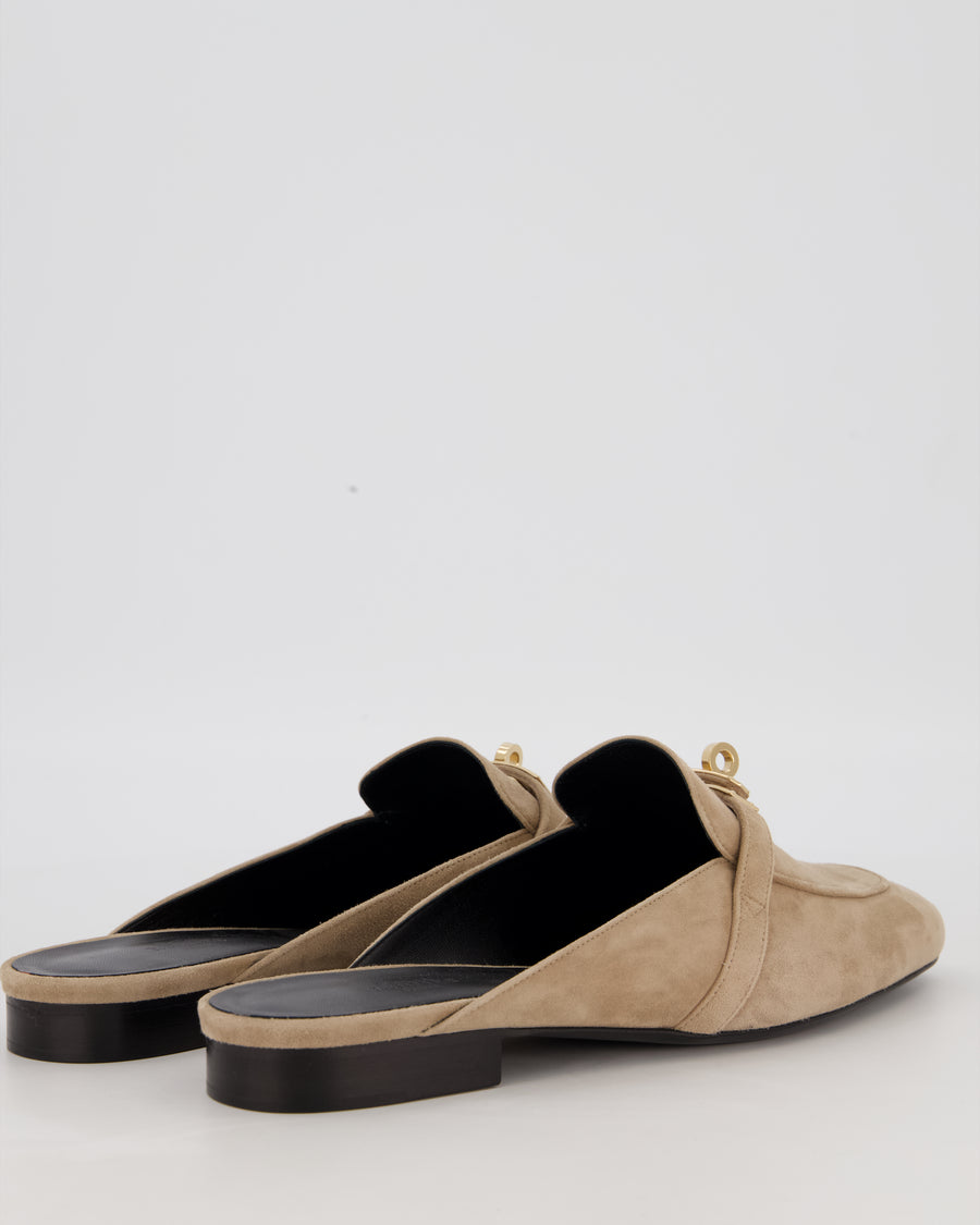 Hermès Etoupe Oz Mules Shoes in Suede Goatskin Leather With Gold Hardware Size EU 41.5 RRP £1,130