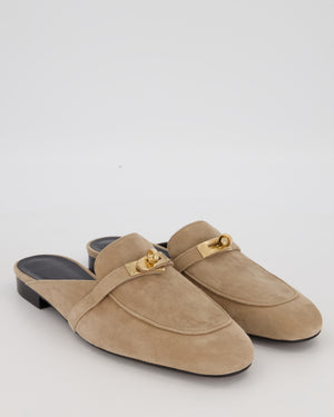Hermès Etoupe Oz Mules Shoes in Suede Goatskin Leather With Gold Hardware Size EU 41.5 RRP £1,130