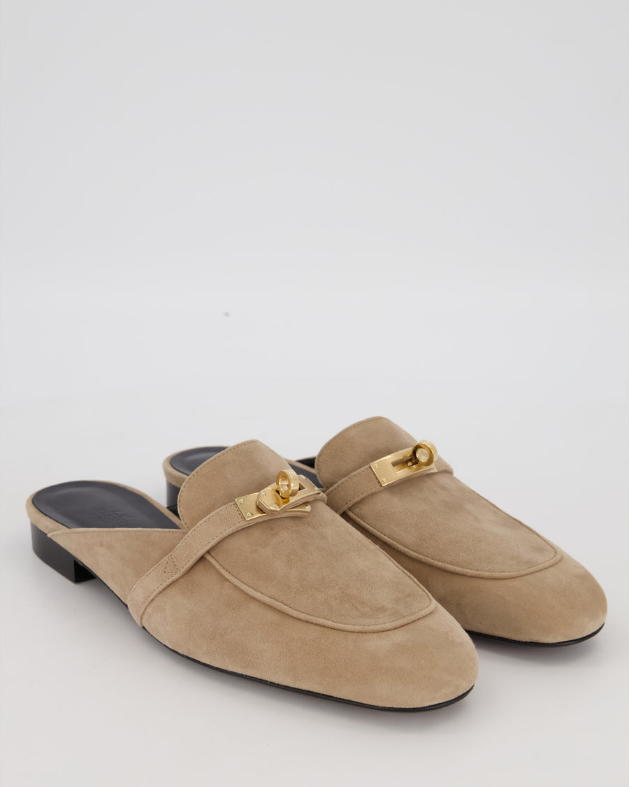 Hermès Etoupe Oz Mules Shoes in Suede Goatskin Leather With Gold Hardware Size EU 41.5 RRP £1,130