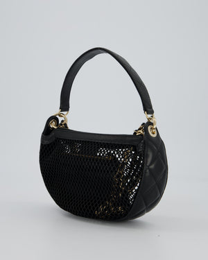 Chanel Mesh Lambskin Leather Chain Hobo Bag in Black With Champagne Gold Hardware And Matching Removable Pouch