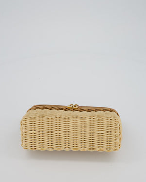 Loro Piana Beige L19 Extra Pocket Wicker Bag In Calfskin Leather With Gold Hardware