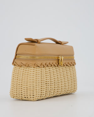 Loro Piana Beige L19 Extra Pocket Wicker Bag In Calfskin Leather With Gold Hardware