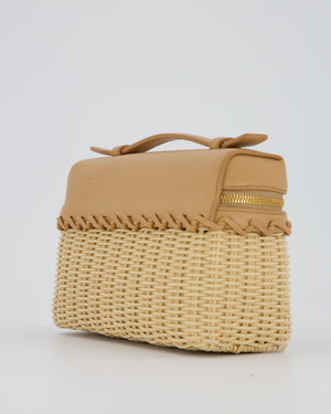 Loro Piana Beige L19 Extra Pocket Wicker Bag In Calfskin Leather With Gold Hardware