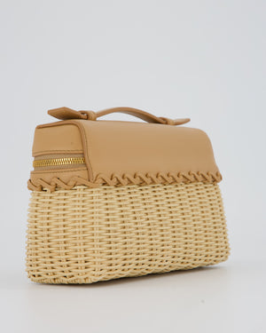 Loro Piana Beige L19 Extra Pocket Wicker Bag In Calfskin Leather With Gold Hardware