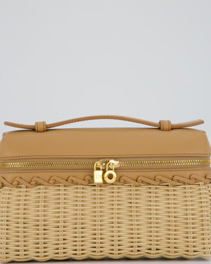 Loro Piana Beige L19 Extra Pocket Wicker Bag In Calfskin Leather With Gold Hardware