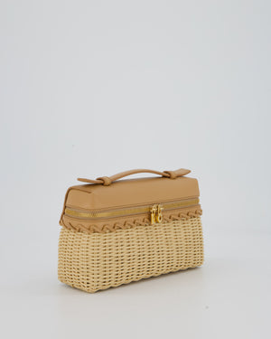Loro Piana Beige L19 Extra Pocket Wicker Bag In Calfskin Leather With Gold Hardware