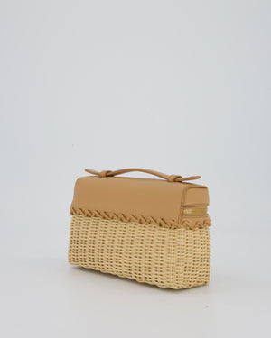 Loro Piana Beige L19 Extra Pocket Wicker Bag In Calfskin Leather With Gold Hardware