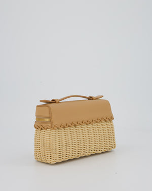 Loro Piana Beige L19 Extra Pocket Wicker Bag In Calfskin Leather With Gold Hardware