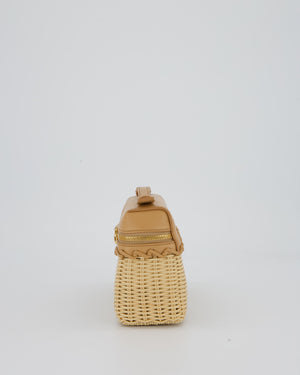 Loro Piana Beige L19 Extra Pocket Wicker Bag In Calfskin Leather With Gold Hardware