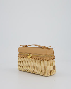 Loro Piana Beige L19 Extra Pocket Wicker Bag In Calfskin Leather With Gold Hardware