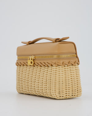 Loro Piana Beige L19 Extra Pocket Wicker Bag In Calfskin Leather With Gold Hardware