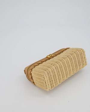 Loro Piana Beige L19 Extra Pocket Wicker Bag In Calfskin Leather With Gold Hardware