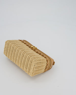 Loro Piana Beige L19 Extra Pocket Wicker Bag In Calfskin Leather With Gold Hardware