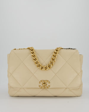 Chanel Beige 19 Maxi Flap Bag In Lambskin Leather With Mixed Hardware