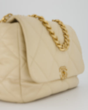 Chanel Beige 19 Maxi Flap Bag In Lambskin Leather With Mixed Hardware