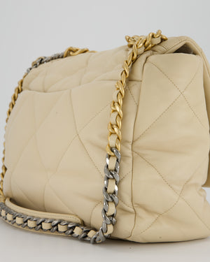 Chanel Beige 19 Maxi Flap Bag In Lambskin Leather With Mixed Hardware