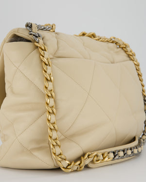 Chanel Beige 19 Maxi Flap Bag In Lambskin Leather With Mixed Hardware