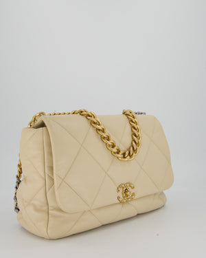Chanel Beige 19 Maxi Flap Bag In Lambskin Leather With Mixed Hardware
