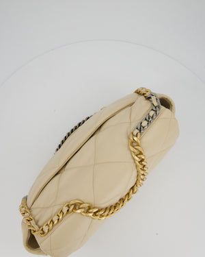 Chanel Beige 19 Maxi Flap Bag In Lambskin Leather With Mixed Hardware