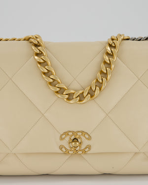 Chanel Beige 19 Maxi Flap Bag In Lambskin Leather With Mixed Hardware