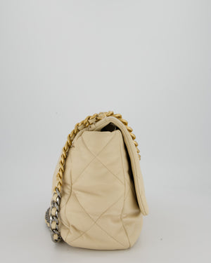 Chanel Beige 19 Maxi Flap Bag In Lambskin Leather With Mixed Hardware