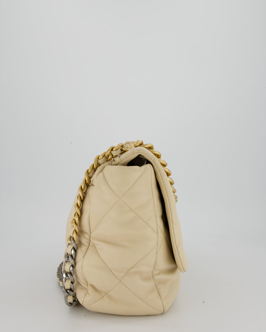 Chanel Beige 19 Maxi Flap Bag In Lambskin Leather With Mixed Hardware