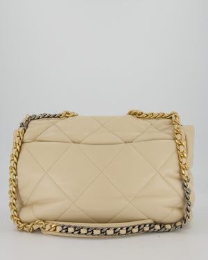 Chanel Beige 19 Maxi Flap Bag In Lambskin Leather With Mixed Hardware