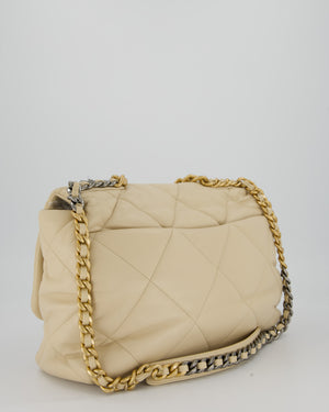 Chanel Beige 19 Maxi Flap Bag In Lambskin Leather With Mixed Hardware