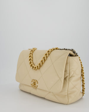 Chanel Beige 19 Maxi Flap Bag In Lambskin Leather With Mixed Hardware