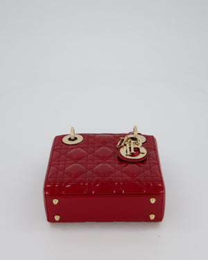 Christian Dior Small Lady Dior Bag in Cherry Red Patent Leather with Gold Hardware