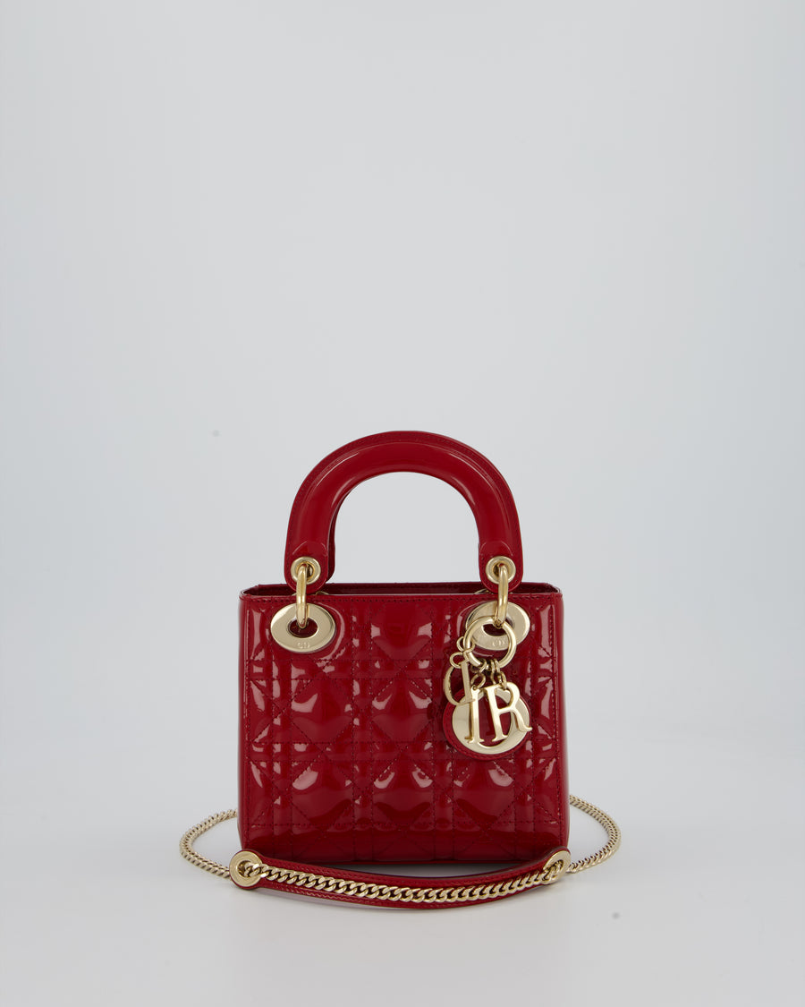 Christian Dior Small Lady Dior Bag in Cherry Red Patent Leather with Gold Hardware