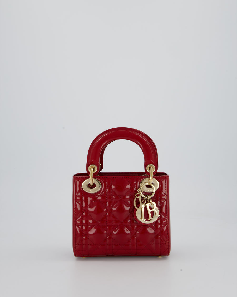 Christian Dior Small Lady Dior Bag in Cherry Red Patent Leather with Gold Hardware