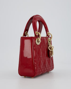 Christian Dior Small Lady Dior Bag in Cherry Red Patent Leather with Gold Hardware
